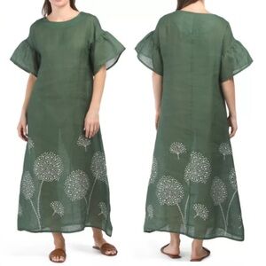 Le Regazze army green linen maxi dress size M